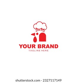 cute red chicken logo wearing a chef hat