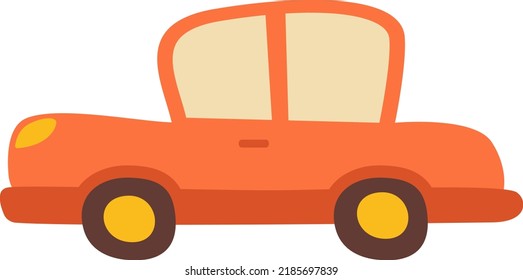 Cute red children toy car illustration in flat cartoon style