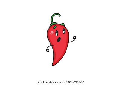Cute red Chili Amazed. Vector Illustration . Isolated on a white background.