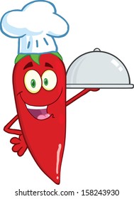 Cute Red Chili Pepper Chef Holding A Platter