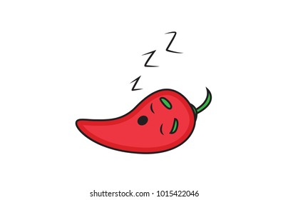 Cute red Chili Sleeping. Vector Illustration . Isolated on a white background.