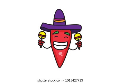 Cute red Chili . Vector Illustration . Isolated on a white background.