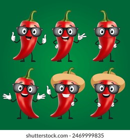 Cute Red Chilli Cartoon with Multiple Poses