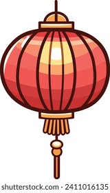 Cute red Chinese lantern flat style, vector illustration isolated clip art. Decoration for Chinese New Year celebration, traditional, hanging
