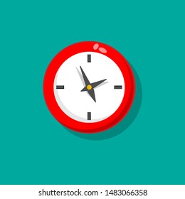 cute red clock in funny cartoon style.isolated on green background.flat design. vector illustration.colorful clock icon
