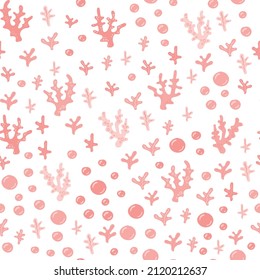 Cute red coral and bubble. Seamless pattern for textile