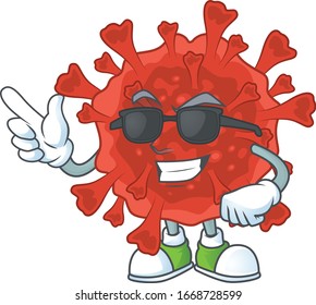 Cute red corona virus cartoon character design style with black glasses