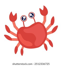 Cute red crab with big eyes and claws in simple cartoon style Vector illustration