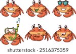 Cute red crab cartoon character. Vector illustrations bundle with each image on a separate layer.