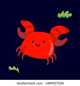 cute red crab cartoon character flat vector design