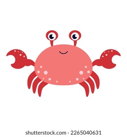 cute red crab character with claws, marine, aquatic animal, vector illustration in flat cartoon style isolated on white background