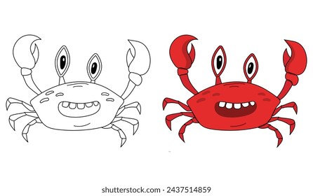 Cute red crab. Coloring page with cartoon crab. Cute red crab vector illustration 