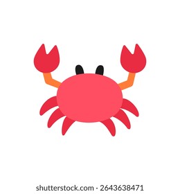A cute red crab with detailed claws and a smiling face, illustrated in flat style. Suitable for marine themes, seafood menus, or children's seaside designs.
