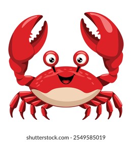 Cute Red Crab Illustration. Children's flat vector design, isolated on a white background. Ideal for kids' themes, educational materials, and playful projects.