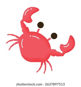 Cute red crab  isolated on transparent background with watercolour texture.  Ocean and sea animal .Shellfish. Crab  icon.  Cartoon flat style. Design element for web. Vector illustration