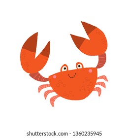 Cute red crab mascot. Cartoon vector hand drawn eps 10 childrens book illustration isolated on white background in a flat style
