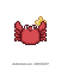 Cute red crab, pixel art animal