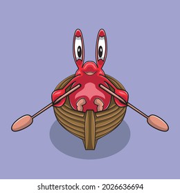 Ilustración del icono de la caricatura del bote de remo de cangrejo rojo