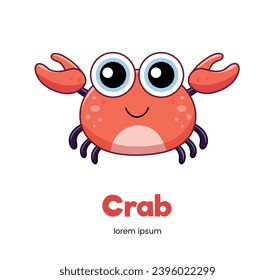 Cute red crab, sea creature vector illustration.