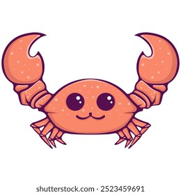 Cute red crab with smiling face in kawaii style. Funny baby character. Design element for poster, postcard, greeting card, children clothes, t-shirts