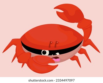 Cute red crab vector illustration in angry pose, flat color style.