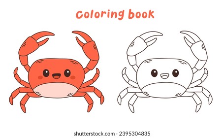 Cute red crab vector illustration undersea, sea life coloring book or coloring page