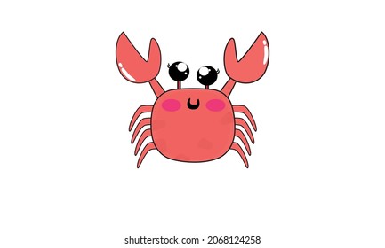 cute red crab vector illustration.abstract crab cartoon.Red aquatic animal illustration.Cute animal illustration with logo.muscular animal cartoon.cartoon red crab smile.crab on a white background