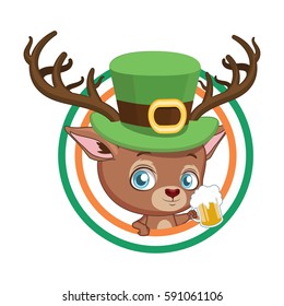 Cute red deer inside a circle with the colors of Ireland's flag