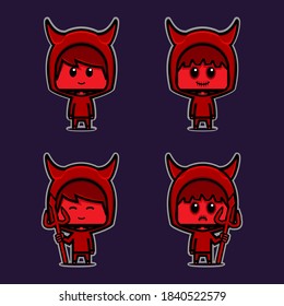 Cute red devil cartoon design. Cute demon character. Illustration vector