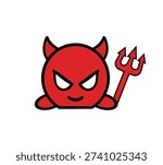 Cute Red Devil Character Icon with Trident