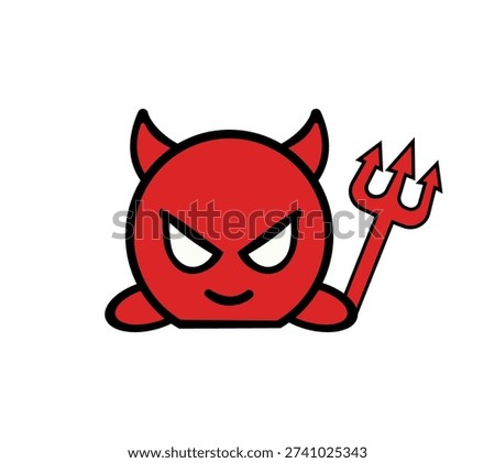 Cute Red Devil Character Icon with Trident