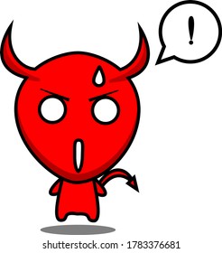 A cute red devil character illustration depicts a devil scared or surprised by something 