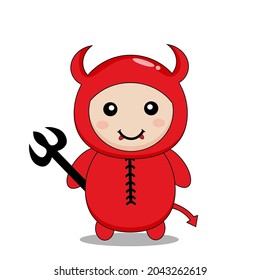 Cute red devil character logo. Red demons vector