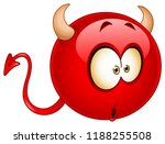 Cute red devil emoticon with a wondered confused surprised expression on his face