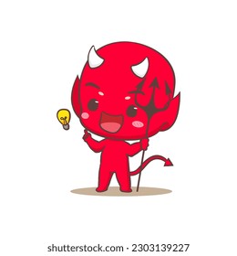 Cute red devil holding trident get idea Cartoon Character. Halloween and monster Concept design. Isolated Flat Cartoon Style. Vector art illustration