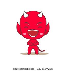Cute red devil laughing Cartoon Character. Halloween and monster Concept design. Isolated Flat Cartoon Style. Vector art illustration