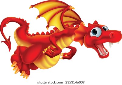 A cute red dragon cartoon character flying fantasy mascot