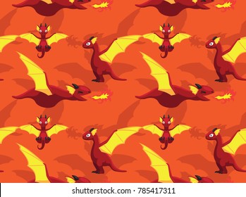 Cute Red Dragon Cartoon Seamless Wallpaper