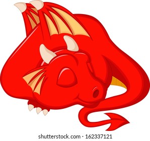 Cute red dragon cartoon sleeping