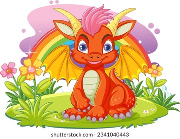 Cute Red Dragon in Cartoon Style illustration