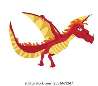 Lindo dragón rojo en estilo de dibujos animados, Ilustración vectorial.