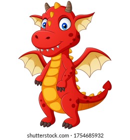 Cute red dragon cartoon. Vector illustration