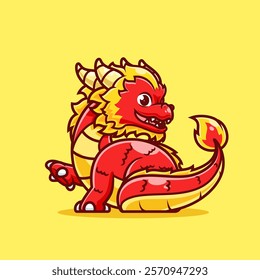 Cute Red Dragon Sitting Cartoon Vector Icon Illustration. 
Animal Nature Icon Concept Isolated Premium Vector. Flat 
Cartoon Style 