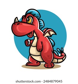 cute red dragon standing on isolated background