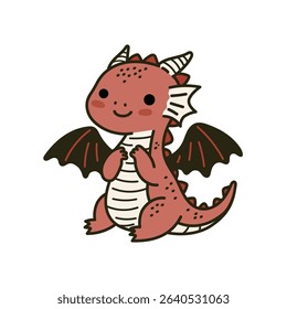 Cute Red Dragon Vector Image, Kid Dragon Cartoon Vector Illustration, Decorative Dragon Vector Element, Child Dino Dragon Flying Vector Image.