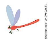 Cute red dragonfly. Simple doodle illustration isolated