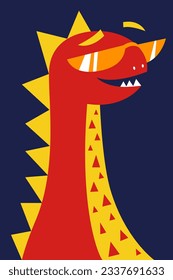 cute red dude dinosaur drawn as vector for tee print on dark background
