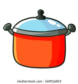 Cute Red Dutch Oven For Cooking - Vector.