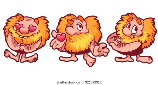 Cute red dwarf in love. The emotions: love, kiss, shyness. Cartoon character. Vector illustration on a white background.