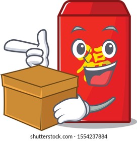 cute red envelope on with bring box isolated mascot